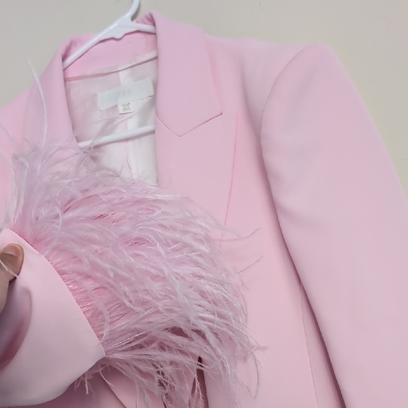 Zara Women Pink FEATHER CUFF BLAZER XL NWT - Picture 7 of 8